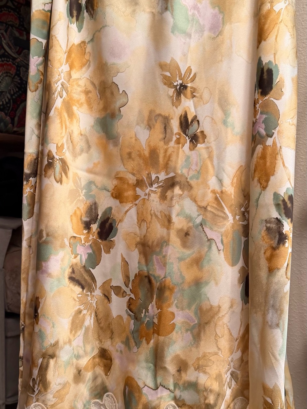CAbi Cream Midi Skirt with Gold and Green Floral Print - Picture 6 of 6